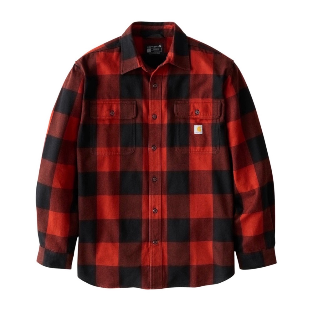 Carhartt Mens Loose Fit Heavyweight Flannel Plaid Shirt Red Black Sz Large NEW